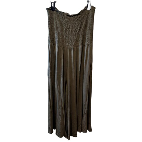 Aerie Green Smocked Strapless Jumpsuit Wide Leg One Piece Flowy Stretch Comfy XL - Picture 6 of 8